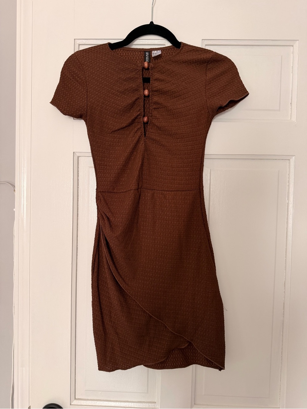 H&M Brown Short Sleeve Mini Dress with Button Detail